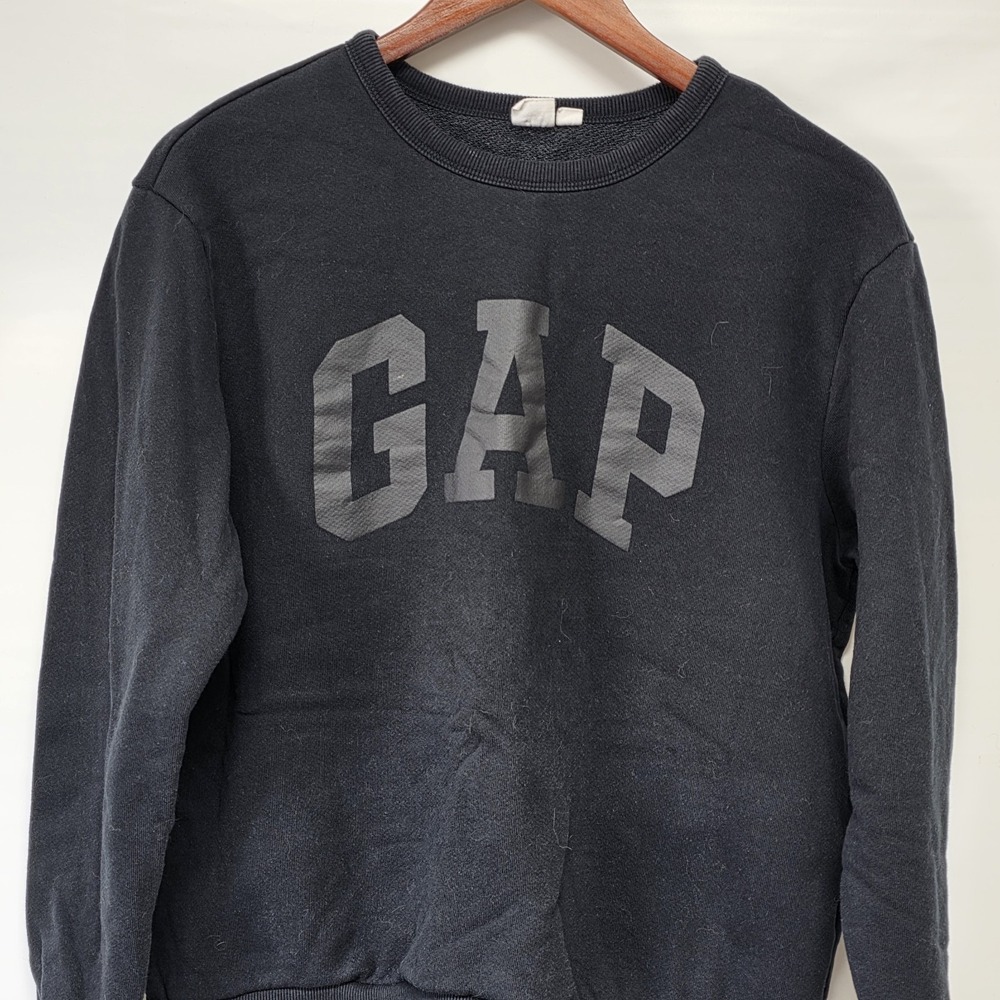 Gap Men's Printed Logo Crewneck Fleece Sweatshirt Black Size L Y2K Look - Picture 3 of 5